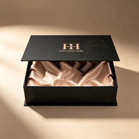 Boîte magnétique rigide noire mate personnalisée avec logo en feuille d'or, emballage en papier pour produits de beauté pour cheveux et perruques