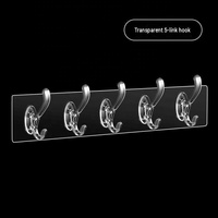 Crochets muraux transparents autocollants ultra-résistants en acrylique à 6 rangées, sans perçage, polyvalents, pour cuisine et salle de bain, sans trace