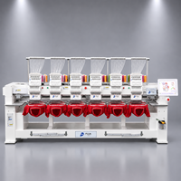 Machine à broder industrielle FUJA à 6 têtes, 1200 tr/min, système informatisé haute vitesse pour casquettes, t-shirts et tissus plats