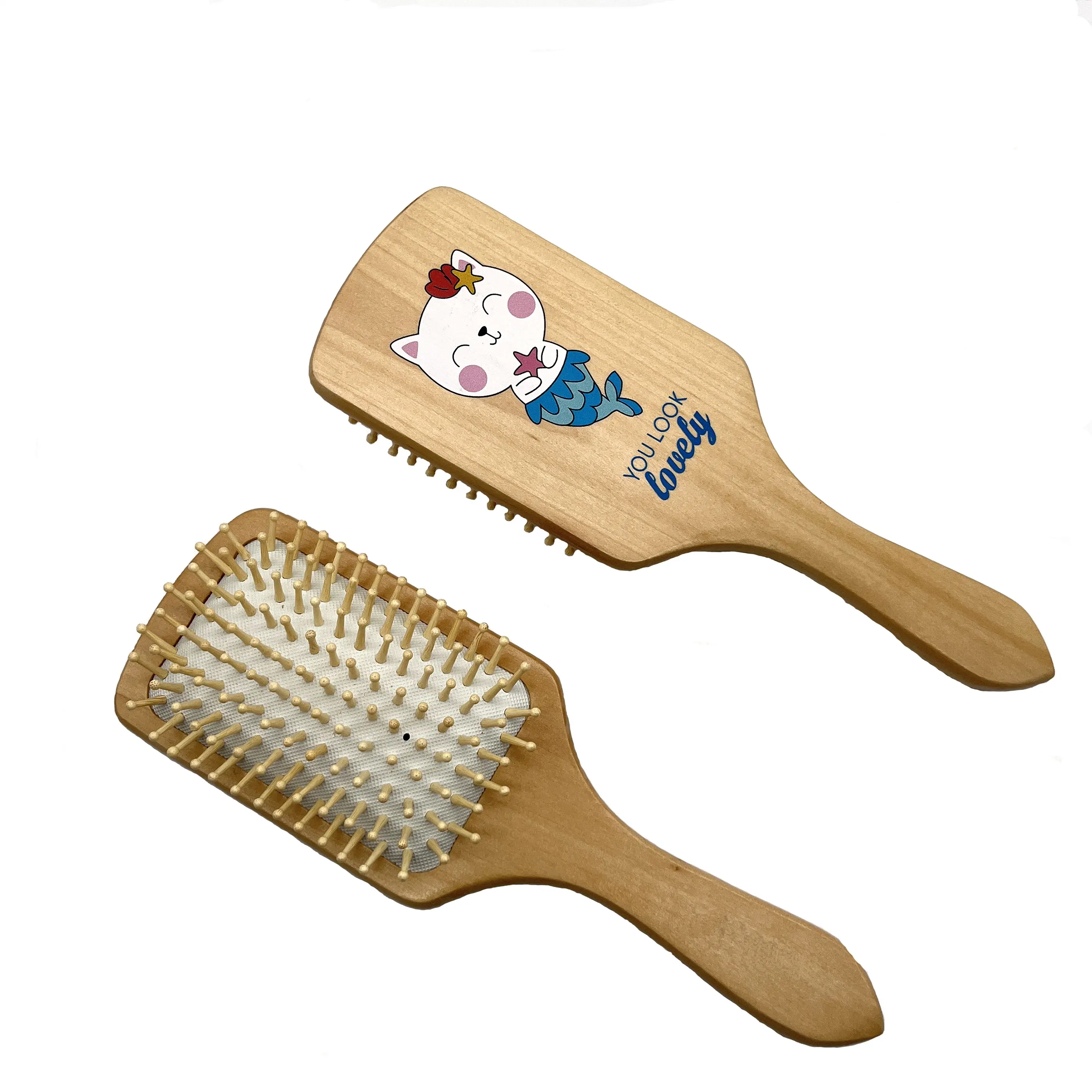 Sisir pijat Anti statis, sisir bantal udara, sikat rambut kayu untuk perawatan rambut grosir