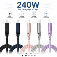 Cable USB 4.0 Tipo-C de 240W y 40GB, 1m, Recubrimiento de Níquel, Tela de Nailon, Carga Rápida de 5A, Duradero, Multifuncional, para Teléfono Móvil y Portátil