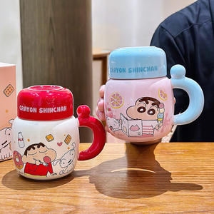Crayon Shinchan Ceramic <b>Mug</b> <b>With</b> <b>Lid</b> And Handle Leak Proof Gift For Girls Spring 2025 Zuo Mu - Product Image 1