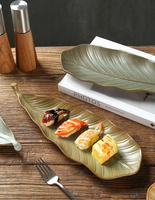 Plats de service en porcelaine, rétro, en forme de feuille, en céramique rustique, longs, pour sushis japonais, grands plateaux de service pour recevoir