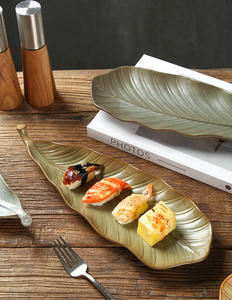 Plats de service en porcelaine, rétro, en forme de feuille, en céramique rustique, longs, pour sushis japonais, grands plateaux de service pour recevoir - Product Image 4