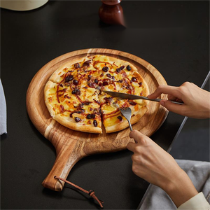 Plateau de service carré en bois d'acacia écologique et durable, assiette à steak et à pizza avec poignée, style japonais, luxe léger pour <span class=keywords><strong>la</strong></span> maison et <span class=keywords><strong>la</strong></span> <span class=keywords><strong>cuisine</strong></span> - Product Image 4