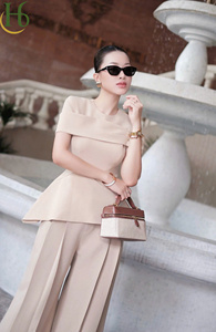 Pantalon décontracté plissé taille haute ample à jambes larges pour femme, en polyester et élasthanne, longueur totale, idéal pour l'été – Style Vietnamien - Product Image 4