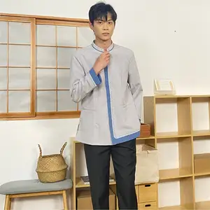 Uniforme de Chef de cuello alto de manga larga blanco Unisex personalizado de alta calidad para personal de recepción de Hotel verano 100% algodón - Product Image 1