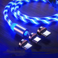 Kabel Pengisi Daya Magnetik 3 in 1 LED Night Light Glow 2.4A Pengisian Cepat, Kabel Magnet Bercahaya Mengalir