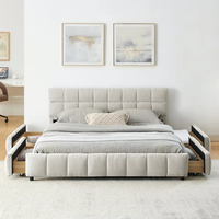 Lit plateforme moderne King Size réglable avec tiroirs de rangement en bois, rembourré en chenille douce, écologique et durable
