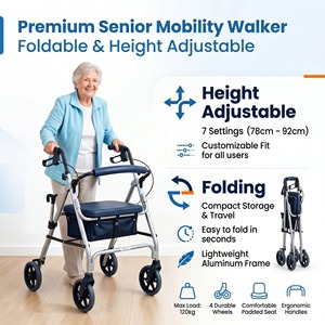 Déambulateur avec siège, déambulateur à roulettes amortissant les chocs pour les personnes âgées, aide à la mobilité <span class=keywords><strong>pliable</strong></span> avec double frein à main pour les personnes âgées - Product Image 1