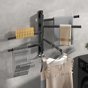 Sanga New Multipurpose Stainless Steel Wall Mounted Accessories Adhesive Rotating <b>Shelf</b> Bathroom Towel Rack Rotatable - Product Image 2