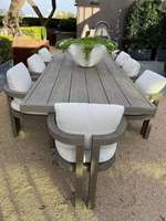 Ensemble de salle à manger d'extérieur en teck contemporain 6 places, résistant aux intempéries, en bois massif, pour usage en terrasse