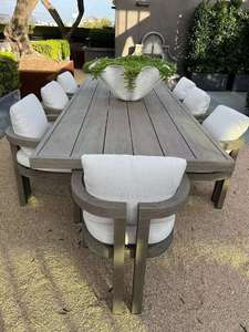 Contemporary Teak Outdoor Dining Set 6 Seater Weather Resistant Solid Wood Garden Furniture for Patio Use - Product Image 3