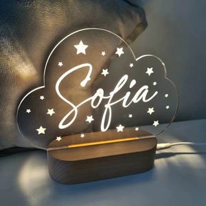 Personalized Cloud <b>Night</b> <b>Light</b> With Name Sofia Warm White <b>LED</b> USB Powered Tap Control For Kids Room Decorative Lamp - Product Image 2