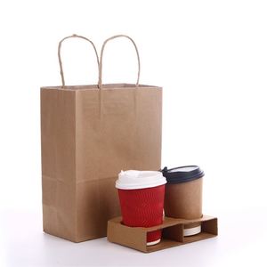 RTS Disposable Take Out Lemonade Plastic Drinks Cups Corrugated Holder Takeaway Coffee Kraft <b>Paper</b> Cups Holder With <b>Paper</b> Bags - Product Image 2