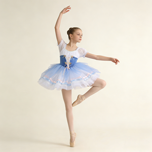 Vestido de Ballet Romántico Azul y Blanco para Niñas, Traje de <span class=keywords><strong>Bailarina</strong></span> con Encaje y Manga Corta para Recital y Actuación - Product Image 3