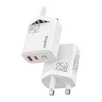 Chargeur Mural de Voyage Rapide 25W avec Prise UK, Double USB A+C PD QC 3.0 et Lumière LED pour Tous Appareils Mobiles – Modèle Exclusif en Gros