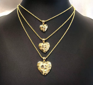 Hip-Hop Einzigartiges Design Gold-Nugget Diamantschliff Herzförmiger Charm-Anhänger Halskette für Damen/Herren Schmuck - Product Image 5