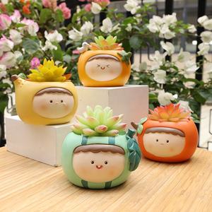 4 Couleurs Cartoon Plant Gardening Potted Fruit Baby Face Planter Decorative Desk Succulent Storage Bonsai Ornaments Flower Pot - Product Image 5