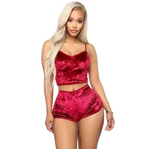 Starwin Oem & Odm Dames Fluwelen Pyjama Bh Set Crop Top En Shorts Set Plus Size Lingerie Nachtkleding 2 Stuk sets