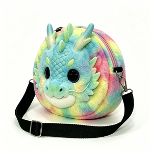 Sac bandoulière en peluche Dragon Pastel Arc-en-ciel Personnalisé, Sac à bandoulière en peluche Dragon 3D Rond et Mignon, Sac à main Dragon Fantastique Thème Animal - Product Image 4