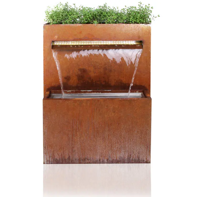 Rusty corten steel water sculpture corten steel rain curtain fountain corten steel artificial waterfall outdoor fountain