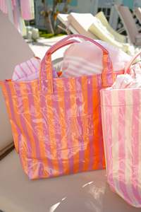 Sac d'été de plage vierge à rayures, couleurs bonbon rose et bleu, pour la vente en gros - Product Image 3
