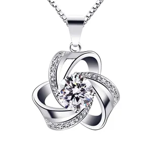 Women Jewellery 925 Sterling Silver Eternal Love Knot Pendant Necklace with Cubic Zirconia