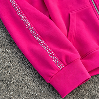 Survêtement personnalisé en strass pour homme, haute qualité, avec fermeture éclair, logo brodé, impression sérigraphique, ensemble pantalon de survêtement et sweat à capuche