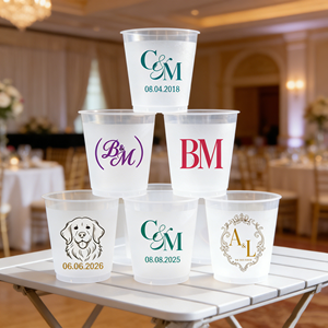 Gobelets en plastique personnalisés de 350 ml à fond arrondi pour thé boba, café glacé, boissons, gobelet en forme de U givré et couvercles, monogramme de mariée, mariage - Product Image 1