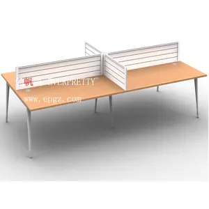 Furnitur kantor 4-tempat duduk Staf meja kerja meja kayu kantor dengan partisi dengan laci kabinet meja komputer