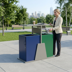 Outdoor Dual Sorting Waste <b>Bin</b> Metal Rectangular Minimalist Design for Recycling and Waste Management - Product Image 3
