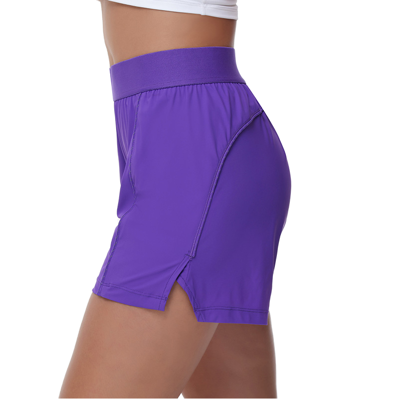 Women Summer Solid High Waist Elastic Waist Yoga Shorts Side Split Quick Dry Sweat-Wicking Athletic Gym Running Shorts