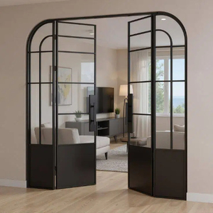 Porte battante intérieure en verre double de style français, prix d'usine ALUFRONT, couleur noir, gris, marron, porte de patio à battants avec <span class=keywords><strong>grille</strong></span> - Product Image 3