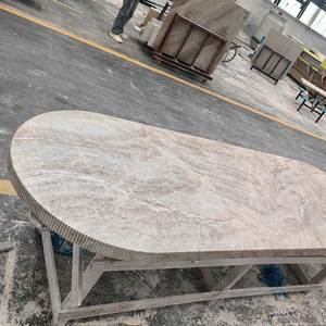 Goldtop ODM/OEM Taj Mahal Mesa de cuarcita Base beige con patrón de vena gris de lujo Hermosa Mesa ovalada decorativa para villas - Product Image 6
