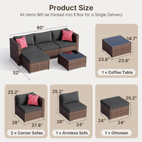 Ensemble de canapé de jardin moderne en rotin PE, mobilier de patio extérieur modulaire, canapé sectionnel avec ottoman et table basse