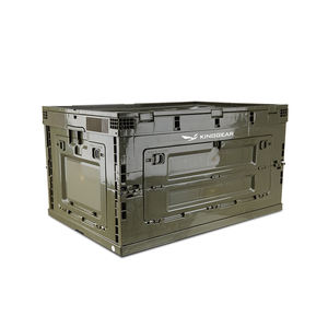 KingGear Outdoor Home Car Plastic Camping Folding Storage Box 80L Portable Collapsible Storage Bin Boxes With Wood Lid