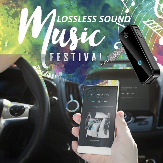 Portable AUX Adapter BT5.0 Lossless Music WirelessTransmitter Receiver with Microphone and Hands-Free