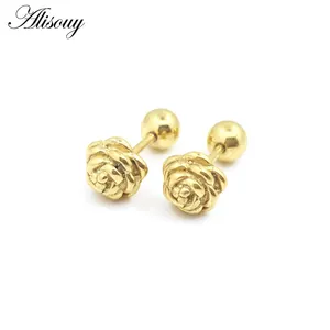 2pcs lãng mạn Rose Flower 316L thép không gỉ người đàn ông Phụ Nữ Xỏ tai Stud Bông tai đơn giản dễ thương đồ trang sức bên oorbellen