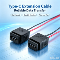 LN-009 Conector de Extensión USB-C Hembra de 2, 4 Pines, 24AWG, 15CM, Tipo C, Material de PVC de Calidad