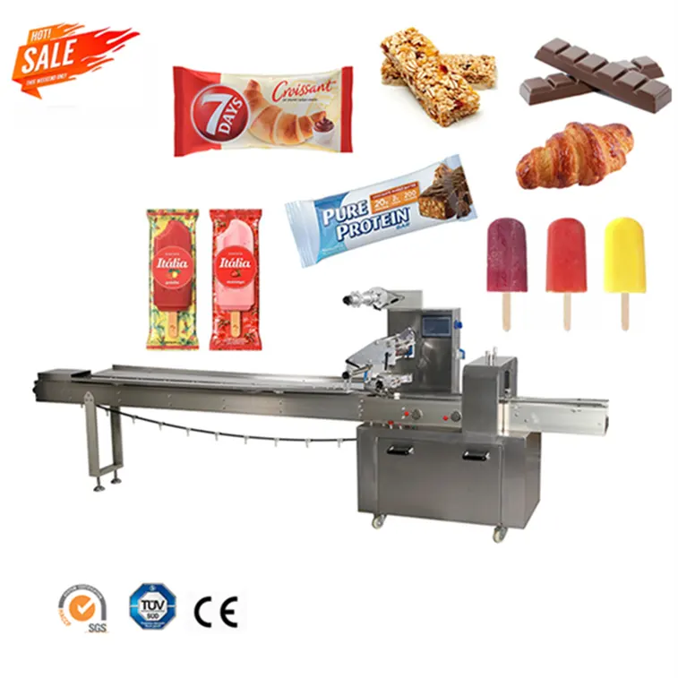 China Shanghai Mini Kleine Handmatige Automatische Stikstof Popsicle Chocolade-ijs Stick Cake Spons Flowpackmachine