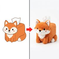 Housse de boîte à mouchoirs personnalisée en peluche renard, double ton, fourrure moelleuse, rangement décoratif, sur mesure à partir de dessin de personnage animal ou de dessin animé du client