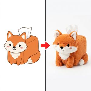 Özel Yapım Peluş Tilki Mendil Kutusu Kılıfı İki Renkli Tüylü Kürk Saklama Dekoru Müşteri Hayvan Çiziminden Yapılmış Özel Tasarım - Product Image 1