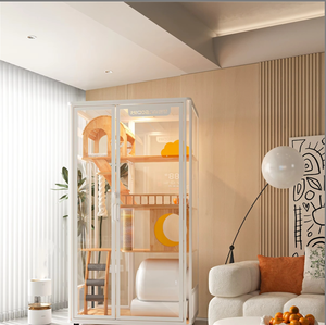 Nuevo Diseño de Fábrica: Árbol para Gatos Tipo Villa con Tablero de Madera de Caucho y Vidrio Templado, Mueble Moderno para Mascotas - Product Image 2