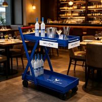 Chariot de service mobile commercial pour spiritueux, impression couleur personnalisée, chariot de présentation de vin pour bar et lounge