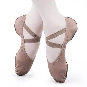TJ126 새로 오는 어린이 댄스 신발 소녀를위한 최고 품질 고급 4 방향 스트레치 캔버스 발레 신발