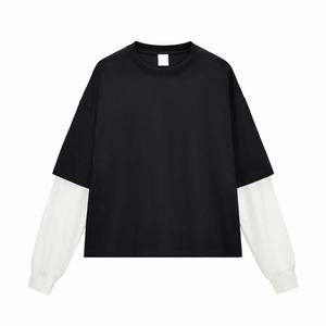 T-shirt à manches longues pour homme personnalisé, de haute qualité, luxueux, uni, à épaules dénudées, patchwork, deux t-shirts amples - Product Image 5