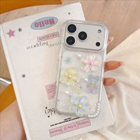 Funda de Silicona con Diseño Floral de Osito de Peluche para Teléfono, Disipación de Calor, Artesanía en Epoxi, Compatible con 17 Pro Max, Transparente con Polvo Brillante 15