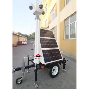 Remolque de Seguridad Solar con 3 Paneles <span class=keywords><strong>Solares</strong></span> de 100W, Remolque Móvil con Cámara Solar CCTV para Vigilancia de Fábrica - Product Image 1