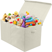 Coffre jouets en plastique pour enfants, boîte de rangement pliable en Non tissé pour enfants avec couvercle rabattable, bacs de rangement grands (Beige)